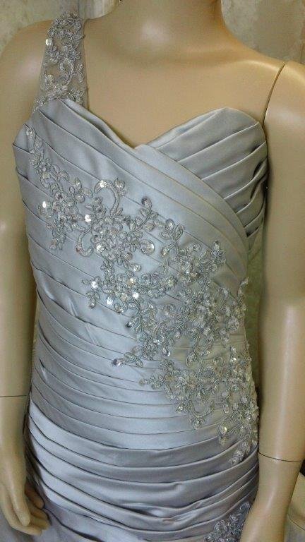silver one shoulder pickup dress